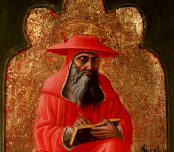 Saint Jerome wearing an anachronistic cardinal's hat