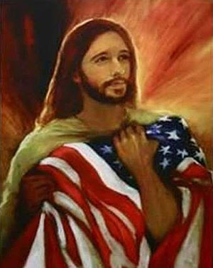 Jesus with an American flag