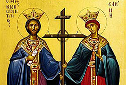 Saint Constantine and his mother St Helena both wearing sungod like auriols (halos)