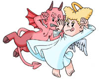 cartoon devil v cartoon angel