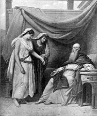 Foster Bible (1897), Sarah offering her slave Hagar, to her husband Abraham for breeding purposes.