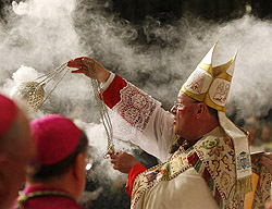 Incense, as used by pagan priests, to conceal the smell of the blood sacrifice