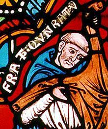 Stained glass window commemorating Konrad von Marburg, psychopathic mass murder, still highly regarded within the Christian Church