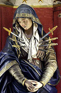 Catholics believe that Jesus plunged one of these seven swords of sorrow into the heart of his own mother