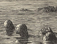 völvas drowning as a punishment for refusing to convert
to Christianity, woodcut by Halfdan Egedius (1877-1899).
