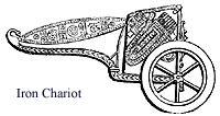 An iron chariot of the type that foiled God's attempt to drive out the inhabitants of the valley, until the text of <br>
Judges was rearranged