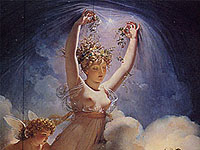 The goddess of the dawn, pushing away the night sky like a curtain