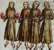 Four Franciscans — Jean Barrani, Deodat Michel, Guillem Sainton, and Pons Rocha - burned at the stake in Marseilles. Four of hundreds of Fratricelli burned alive by the Church for teaching what Jesus taught