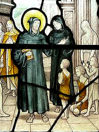 Pope Gregory the Great making his famous pun about slave-boys from England: not Angles but Angels (Pentlow Church)