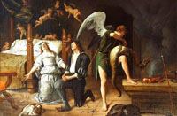 Tibit (or Tobias) and his wife Sarah, along with the angel Raphael help-fully killing a murderous demon