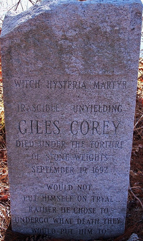 The Giles Cory Marker on Crystal Lake in Peabody, Massachusetts